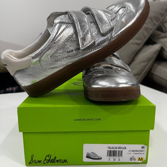 Sam Edelman Shoes - Sam Edelman Women’s Silver Velcro Sneakers with Gum Sole, Talia, size 8.5